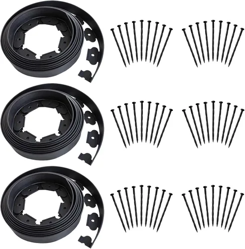 Miniatura 10 de El kit de bordes de jardín negro de 20 pies sin excavar incluye 18 picos, valla de borde de patio premium con un pico por pie