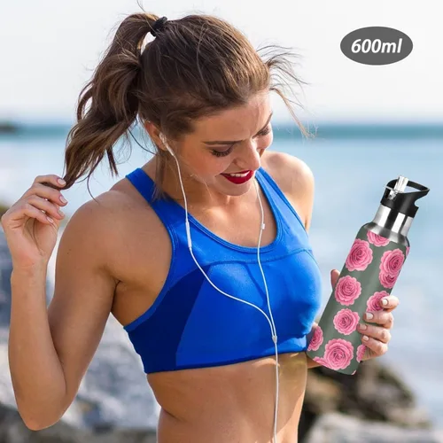 Miniatura 6 de Vibrant Pink Roses Stainless Steel Vacuum Insulated Water Bottle 20 Oz Leakproof Water Bottles, BPA-Free Sport Water Bottle
