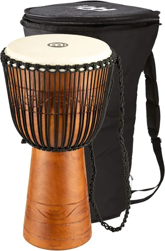Miniatura 14 de Meinl Percussion ADJ3-L+BAG Cuerda de estilo africano afinada de madera Djembe de 12 pulgadas con bolsa, marrón/negro