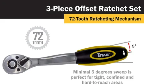 Miniatura 5 de Titan 18025 Juego de trinquete de 3 piezas de 72 dientes