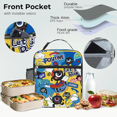 Miniatura 5 de Clastyle Monster - Lonchera térmica para niños, bolsa térmica grande para niños, picnic, escuela, lonchera, cómic, azul