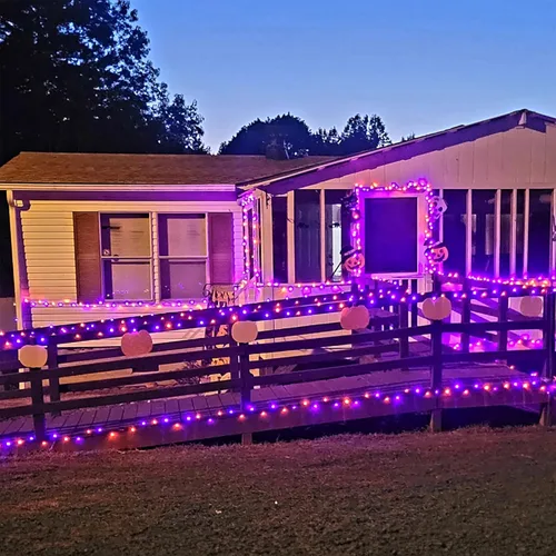 Miniatura 7 de TW SHINE Paquete de 2 luces solares de Halloween para exteriores, total de 400 luces LED de 132 pies alimentadas por energía solar para exteriores