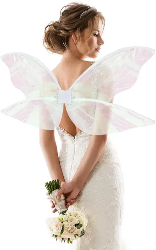 ALIBBON Disfraz de alas de hadas para mujeres, niños y niñas, alas de mariposa, princesa, ángel, elfo, accesorios para fiesta de Halloween Blanco