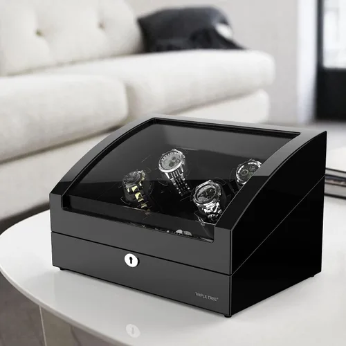 Miniatura 4 de TRIPLE TREE Enrollador de reloj para 4 relojes automáticos, con 6 almacenes adicionales de relojes, acabado de piano de carcasa de madera, motor