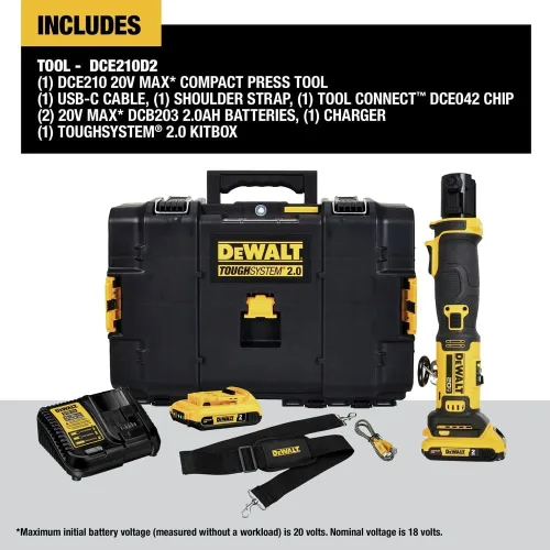 Miniatura 2 de DEWALT Herramienta de prensa compacta de 20 V MAX con 2 baterías y cargador incluido (DCE210D2)