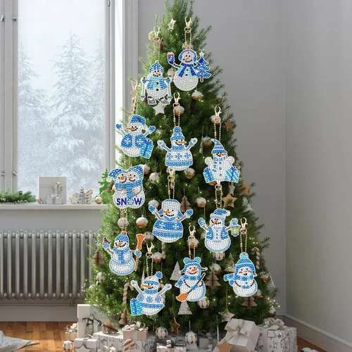 Miniatura 7 de 12 llaveros de pintura de diamante de muñeco de nieve, colgantes de arte de diamantes de doble cara de taladro completo de diamantes 5D, kits
