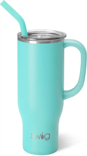 Swig Life Mega Taza de 30 oz, Vaso de 30 oz con Asa y Pajita, Compatible con Portavasos, Apto para Lavavajillas, Vaso Aislado Extra Grande, Botella