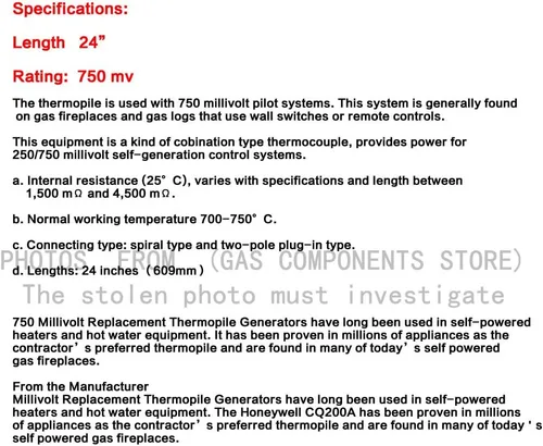 Miniatura 3 de Generadores de termopila de 750℃ de resistencia a temperatura Millivolt de reemplazo utilizados en termopar de racimo para chimenea