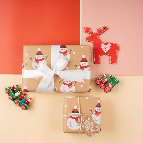 Miniatura 2 de RUSPEPA Papel de regalo de Navidad, papel Kraft, diseño navideño con muñeco de nieve, 24 pulgadas x 100 pies, rollo jumbo