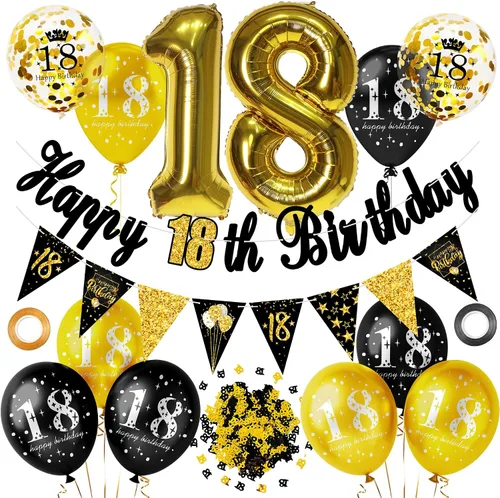 Miniatura 11 de Decoraciones de fiesta de cumpleaños número 16 para hombres y mujeres, negro y dorado, cartel de feliz cumpleaños negro y dorado, globos de feliz