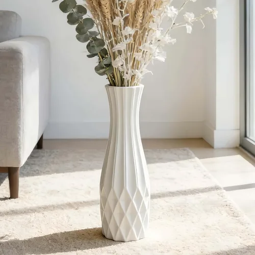 Jarrón grande de cerámica de 17.7 pulgadas de alto, floreros altos de flores blancas modernas para oficina, hogar, granja, decoración de sala de