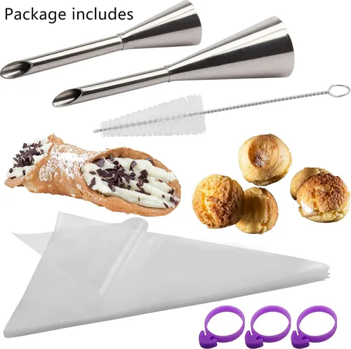 Miniatura 3 de 2 boquillas de acero inoxidable para glaseado en crema, punta de boquilla larga con 50 bolsas desechables para pastelería, kit de llenado