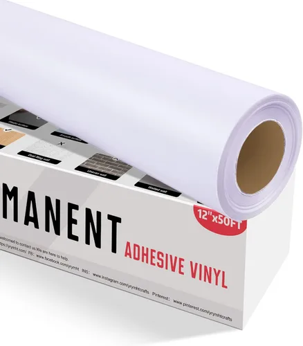 YRYM HT - Rollo de vinilo adhesivo color blanco - Rollos de vinilo adhesivo permanente - Hojas de vinilo blanco de 12x 50 pies para cortadores