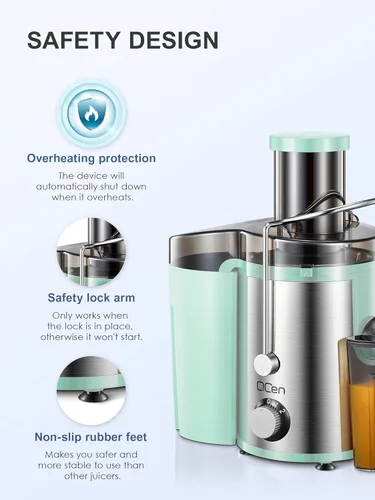 Miniatura 7 de Máquina exprimidora, extractor centrífugo de 800 W con boca ancha de 3 pulgadas, canal de alimentación para frutas y verduras, fácil de limpiar