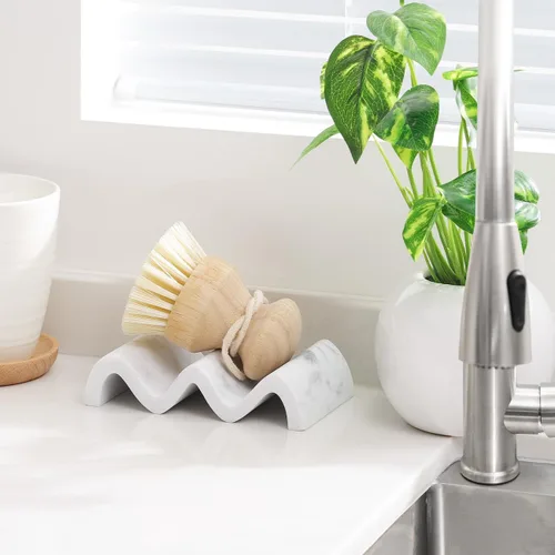 Miniatura 6 de Luxspire Jabonera, Jabonera de Mármol, Bandeja Autodrenante, Soporte de Jabón para Ducha, Baño, Fregadero, Cocina y Encimera, Blanco Grava