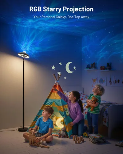 Miniatura 4 de Lámpara de pie LED con proyector de estrellas RGB y control remoto, lámpara de pie que cambia de color continuo de 3000 a 6000 K, lámpara de esquina
