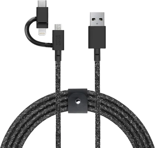 Miniatura 10 de Native Union Cable universal de correa – Cable de carga duradero reforzado ultra fuerte de 6.5 pies [certificado MFi] con adaptador 3 en 1 para Cebra