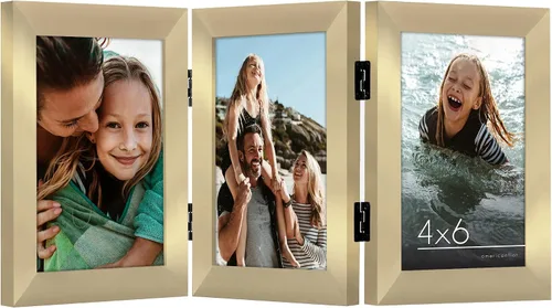 Miniatura 23 de Armazón de fotos con bisagra y frente de vidrio. Fabricado para exhibir dos fotos de 4 x 6 pulgadas, se para de manera vertical en el escritorio