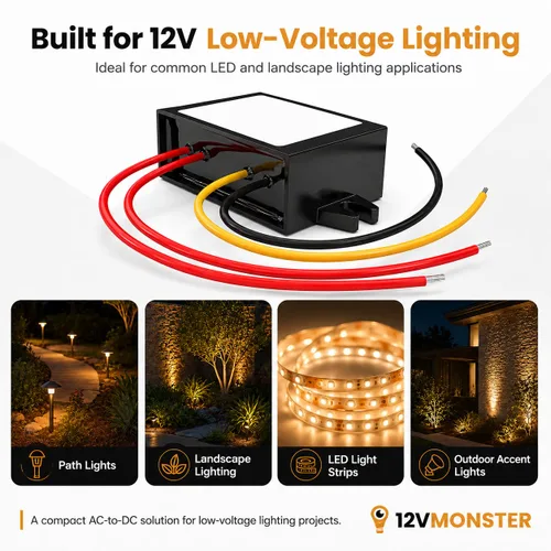 Miniatura 4 de Convertidor de 12 V CA a 12 V CC – Rectificador de 12 V CA a 12 V CC – Transformador de corriente CA de 12 voltios a 12 V CC para tiras de luz LED