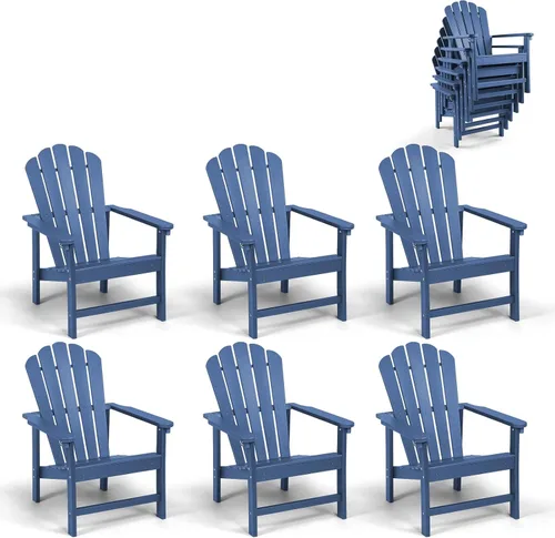 Miniatura 13 de Juego de 4 sillas Adirondack apilables para todo tipo de clima, de polietileno de alta densidad que ahorran espacio, con cubierta para patio al aire