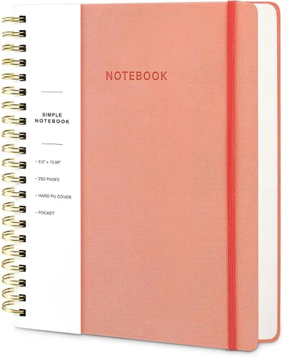 Miniatura 25 de Cuaderno de espiral – Cuaderno grande de tapa dura de 8.5 x 10.98 pulgadas con banda elástica y bolsillo, 180 páginas, diario plano de alambre