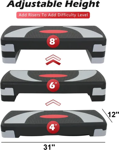 Miniatura 3 de ZENY Plataforma aeróbica de 31 pulgadas, escalón de entrenamiento ajustable con elevadores estables, escaladores de pie para ejercicio en casa