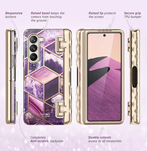 Miniatura 9 de i-Blason Cosmo - Funda para Samsung Galaxy Z Fold 5 con soporte para bolígrafo, protector de pantalla integrado, protección de bisagra, 3 fundas