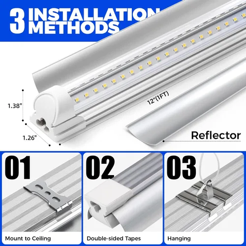 Miniatura 7 de Barrina Luces de cultivo T8 para plantas de interior, tira de luz blanca de espectro completo de 5000 K, 60 W (4 x 15 W), luz de planta de 1 pie