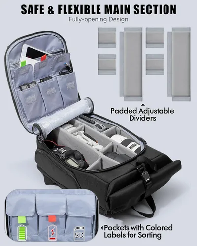 Miniatura 2 de Smasrob Mochila para cámara con funda acolchada para laptop y soporte para trípode, bolsas para cámara para fotógrafos con divisores ajustables