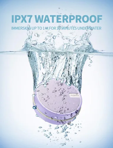 Miniatura 2 de Altavoz portátil INSMY IPX7 resistente al agua con Bluetooth, inalámbrico, para exteriores y la ducha, con sonido de alta definición, tarjeta TF