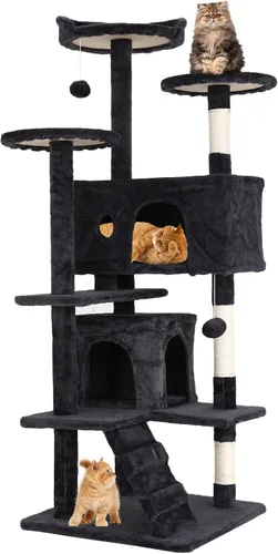 Miniatura 13 de Árbol para gatos de 54 pulgadas, torre de escalada para gatos con poste rascador, casa para gatos con percha, árbol para gatitos, condominio