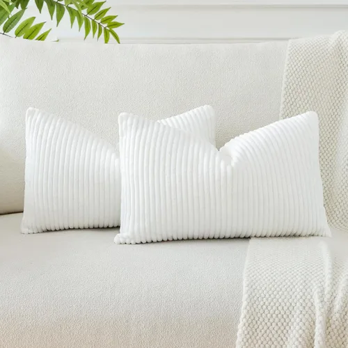 Miniatura 23 de OTOSTAR Paquete de 2 fundas de almohada decorativas de pana suave a rayas, cuadradas, decoración del hogar, fundas de almohada para sofá, cama, sala
