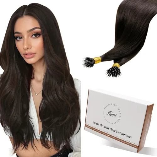 Miniatura 20 de Hetto Extensiones de cabello humano con nano cuentas, balayage, extensiones de cabello humano, color negro degradado a plateado, extensiones