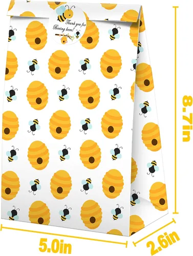 Miniatura 4 de Bumble Bee - 24 bolsas de golosinas para fiesta de abejorros con calcomanías, bolsas de regalo de abeja de miel, suministros para fiestas
