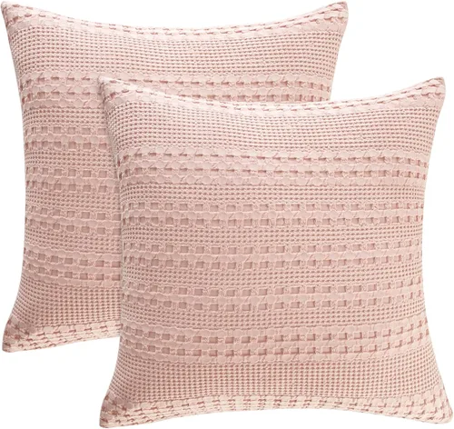 Miniatura 55 de PHF Fundas de almohada con tejido de gofre de 24" x 24", paquete de 2, funda de almohada cuadrada 100% algodón para decoración de ropa de cama, sin