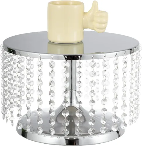Miniatura 13 de Bigsee Juego de 3 soportes para pasteles dorados, soporte de pastel de metal con espejo, pedestal de pastel con colgantes de cristal y cuentas