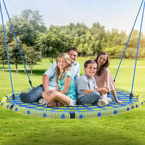 Miniatura 5 de Trekassy Columpio grande de tela de araña de 60 pulgadas para niños y adultos, columpio de red resistente para exteriores de 750 libras con marco
