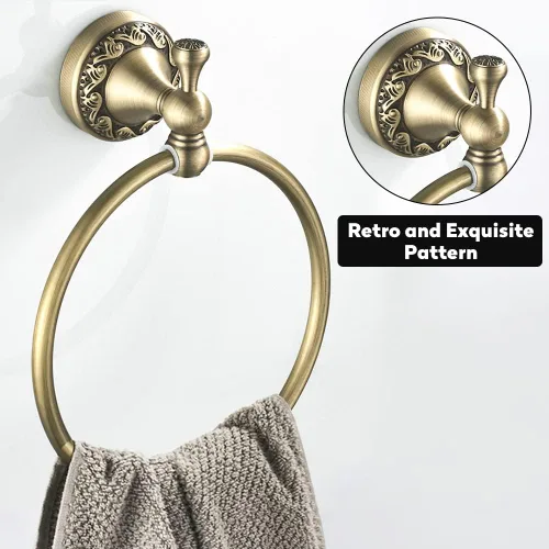 Miniatura 3 de WINCASE Accesorios de baño de latón antiguo, accesorios de baño ajustables retro, juego de barra de toalla de baño de latón de 24 pulgadas, 4 Juego
