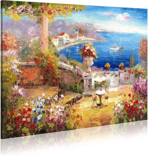 Miniatura 8 de Pintura de Italia lienzo al óleo arte de la pared: arte mediterráneo de paisaje urbano italiano, imagen de mar italiano, decoración moderna