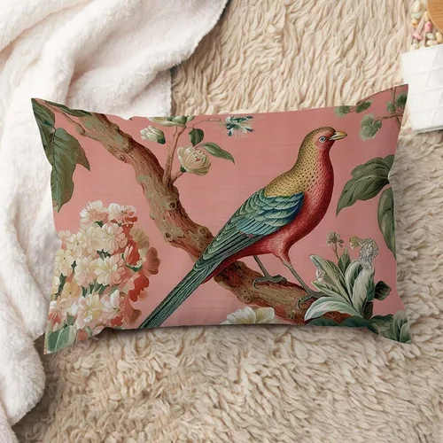 Miniatura 43 de ArogGeld Fundas de cojín de estilo chinoiserie, diseño de flores y pájaros, color rosa rubor, diseño de animales de pavo real, jardín asiático