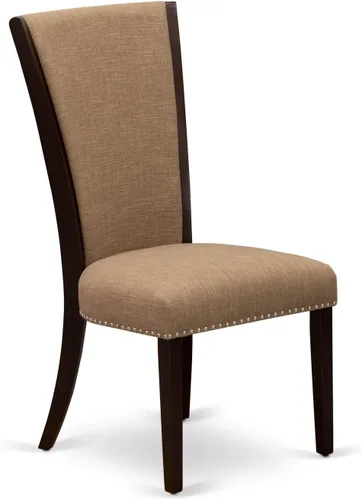 Miniatura 4 de East West Furniture VEP3T47 Verona Modern Parson - Juego de 2 sillas de comedor tapizadas de tela de lino de color sable con cabeza de clavo
