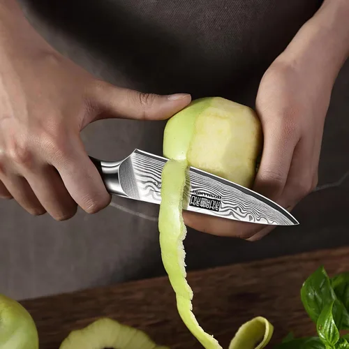 Miniatura 7 de HOSHANHO - Cuchillo de pelar de 3.75 pulgadas, cuchillos de cocina pequeños forjados de acero de polvo de alto carbono, cuchillo de fruta japonés
