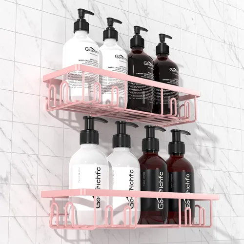 Miniatura 12 de Getsrichfc Organizador adhesivo para ducha, estantes de ducha con 16 ganchos, estante a prueba de óxido de esquina de pared para baño interior, sin