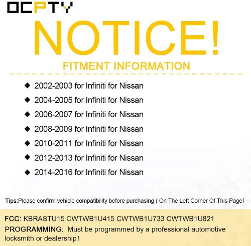 Miniatura 2 de OCPTY 1 X Llave de Entrada con Control Remoto Transmisor de Reemplazo para 02 03 04 05 06 07 08 09 10 11 12 13 14 15 16 para Infiniti para Nissan