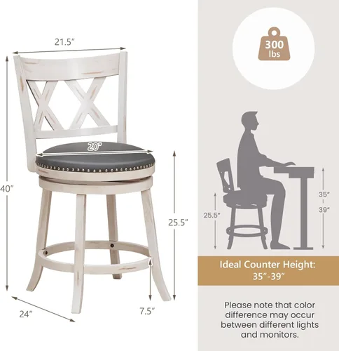 Miniatura 5 de Giantex Juego de 2 taburetes de bar de 25.5 pulgadas, taburetes giratorios de altura de mostrador con respaldo, asiento acolchado de 20 pulgadas