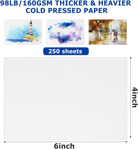 Miniatura 2 de Sabary 250 hojas de papel de acuarela a granel blanco prensado en frío, paquete de papel de acuarela para niños, pintura de boceto blanco, pintura