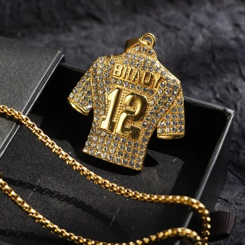 Miniatura 6 de LOK68 Collar con colgante de jersey de fútbol americano helado para hombres y niños, número 7número 10número 12número 23 cuello de jersey, hiphop