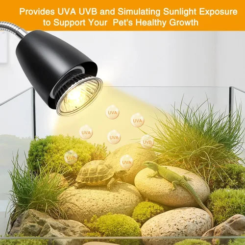 Miniatura 5 de Lámpara de calor para reptiles con 2 bombillas UVA UVB de 50 W, luz de calentador de tortuga con luz giratoria de 360 grados con abrazadera