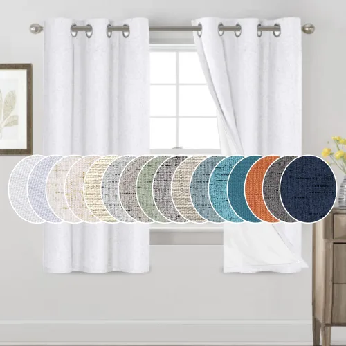 Miniatura 119 de Primitive - Cortinas opacas 100 % de lino texturizado natural para dormitorio, sala de estar, cortinas para ahorra energía, tela de arpillera