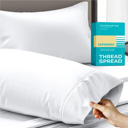 Miniatura 10 de THREAD SPREAD Fundas de almohada 100 % de algodón egipcio, fundas de almohada de 800 hilos, tamaño Queen / estándar, paquete de 2 unidades, suaves